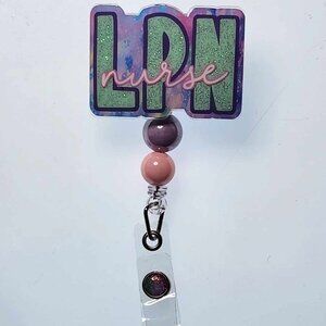 Badge Reel, LPN, Licensed Practical Nurse (swivel alligator clip)
